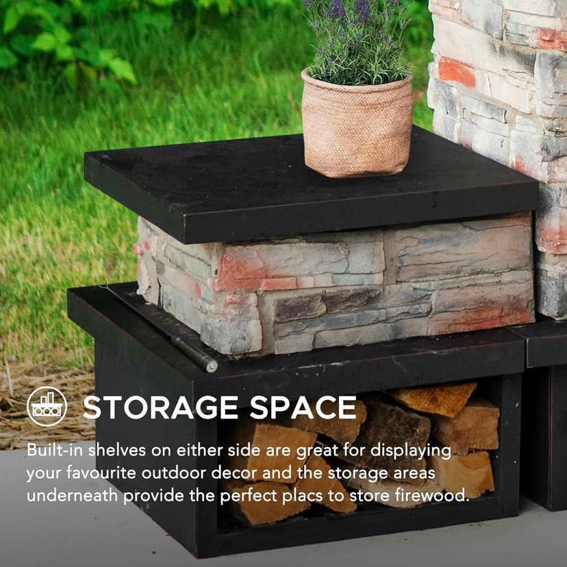 Sunjoy Outdoor Fireplace, Patio Wood Burning Fireplace with Steel Chimney, Mesh Spark Screen Doors, Fire Poker, and Removable Grate, Copper and Black