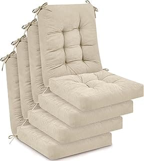 Juexica 4 Set Outdoor Patio Chair Cushions Seat High Back Tufted Pillow Replacement Rocking Chair Cushions Patio Chair Pads for Autumn Winter Seasonal Indoor Home Office(Beige,Polyester)