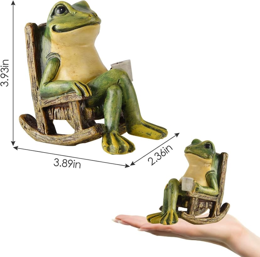 Miniature Frog Garden Statue Mom Gifts Home Decorations Fairy Garden Accessories Outdoor Lights Solar Garden Frog Decor Art Housewarming Gift for Patio,Yard,Lawn Ornament,3.89"x2.36"x3.93