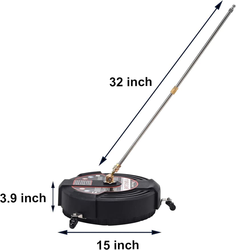 Tool Daily 15 Inch Pressure Washer Surface Cleaner Attachment with Wheels, with 2 Power Washer Extension Wands and 2 Replacement Nozzles, 3600 PSI, Black