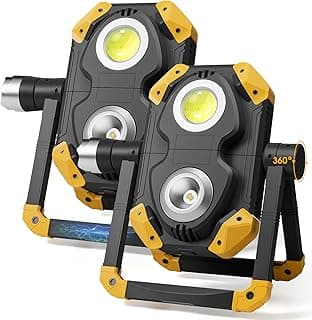 Samyoung 2 Pack Magnetic 2000 LM LED Work Light, 10 Hours Long Lasting 360°Rotating 7000K Warm Rechargeable Work Light Folding Waterproof for Job Site Car Inspection Camping Emergency