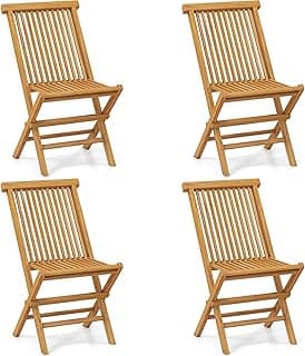 HAPPYGRILL Teak Wood Folding Chairs Set of 4, Patio Chairs with Slatted Seat & Backrest, No Assembly Needed, Space-Saving Foldable Outdoor Dining Chairs for Poolside, Yard, Balcony (4)
