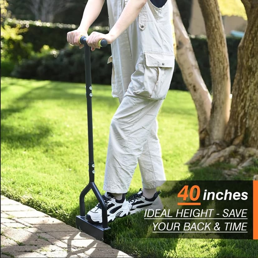 Colwelt Manual Edger Lawn Tool 40-inch, Half Moon Edger Chopper Lawn Tool with V-Shape Serrated Blade, Solid Steel Lawn Edger Tool with Soft T-Grip, Garden Edger for Sidewalk, Grass, Yard, Landscape
