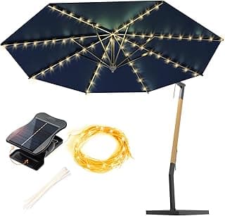 VOOKRY Solar Umbrella Lights Outdoor, Waterproof Solar Powered Patio Umbrella Lights Cordless 8 Modes LED Umbrella Patio Lights for Beach Tent Camping Garden Party Decoration(Warm White)