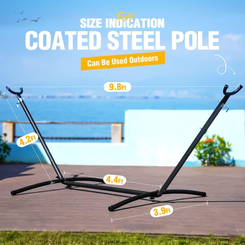 Zupapa 550LBS Weight Capacity Steel Hammock Stand, Adjustable Hooks Fits Hammocks 8 to 10.5 Feet Long, 2 Person, Space Saving Portable with Carrying Bag