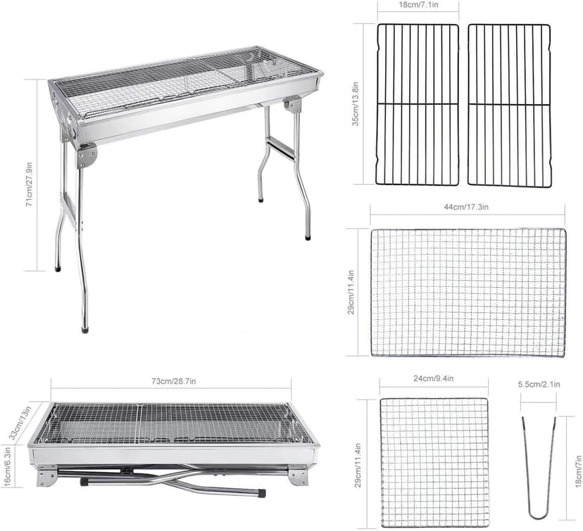 Barbecue Charcoal Grill Stainless Steel Folding Portable BBQ Tool Kits for Outdoor Cooking Camping Hiking Picnics Tailgating Backpacking or Any Outdoor Event (Large)