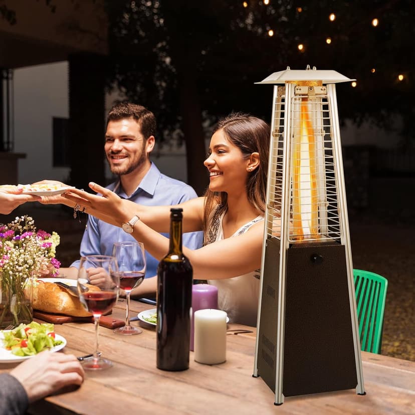 Tangkula Portable Patio Heater, 10,000 BTU Outdoor Tabletop Heater with Stainless Steel Burner, Tip-Over & Flameout Protection, 34" Pyramid Mini Outdoor Heaters for Patio, Porch, Deck (Bronze)
