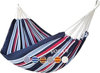 Brazilian Double Hammock 2 Person Extra Large 220x160cm Total Length 330cm Load 500lb Canvas Cotton Hammock for Patio Porch Garden Backyard Lounging Outdoor and Indoor(Dark Blue)