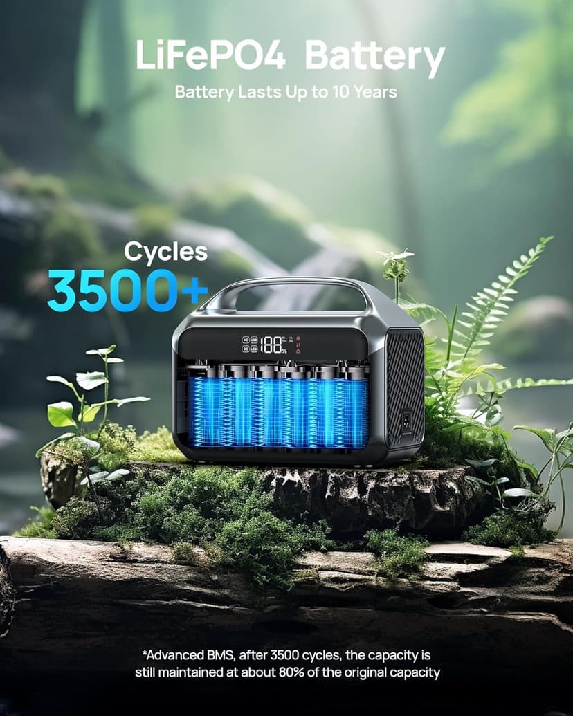 Portable Power Station 90000mAh with 40W Solar Panel, LiFePO4 Battery Station, 2 Up to 600W AC Outlets Solar Generator – Power Bank Perfect for Camping, Emergency, Off-Grid, Travel