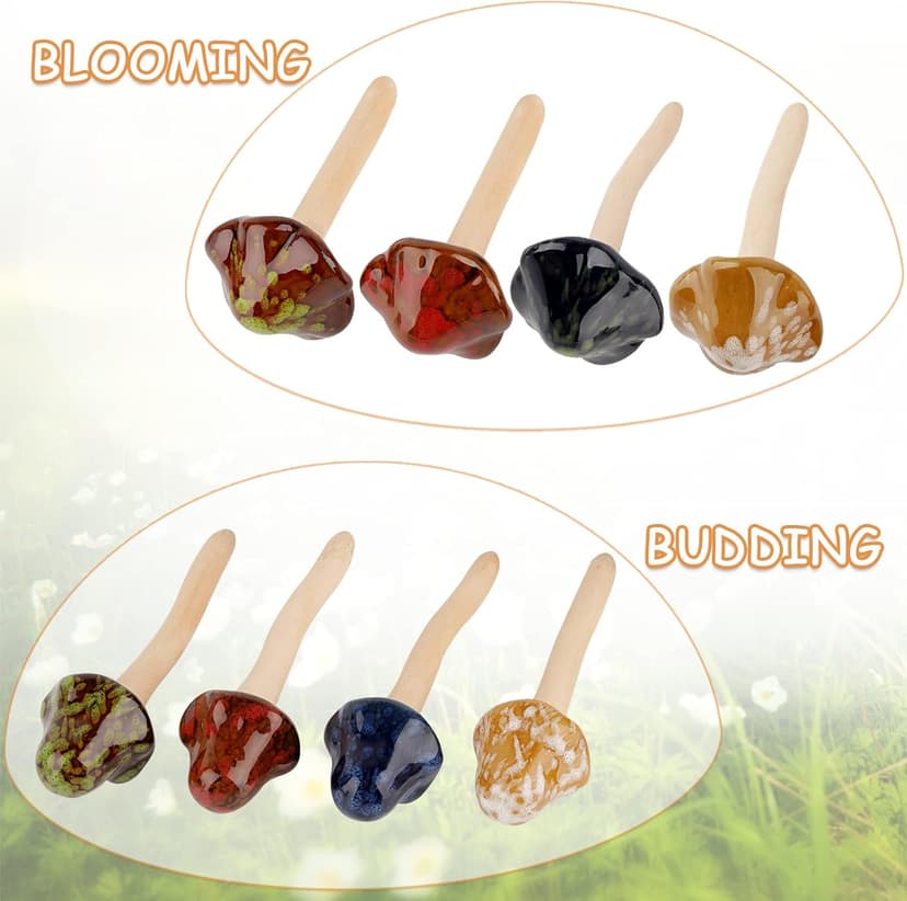 8Pcs Ceramic Garden Mushrooms Figurine Decorative Plants Stakes Accessories Lawn Ornaments Statue for Outdoor (Random Color) (Blooming-1)