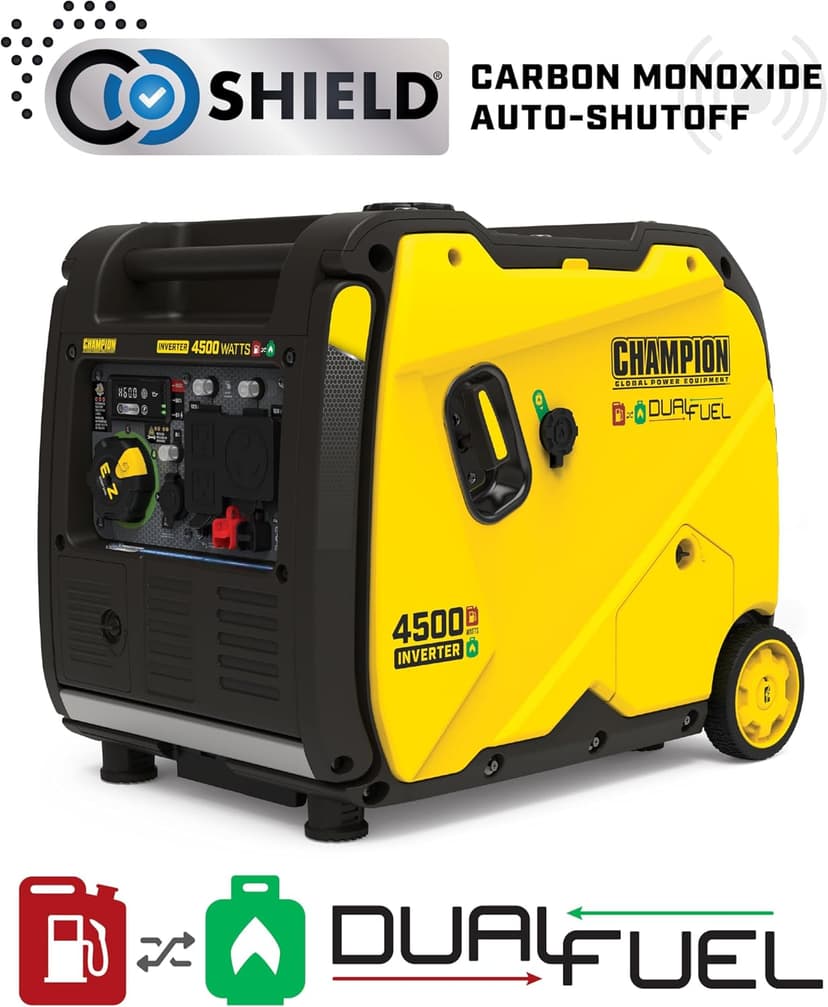 Champion Power Equipment 4500-Watt Electric Start Dual Fuel RV Ready Portable Inverter Generator with Quiet Technology and CO Shield