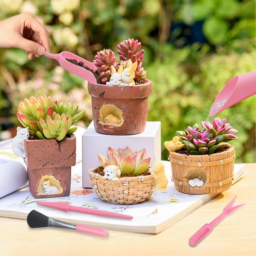 Mini Succulent Tools, 5Pc Succulent Planting Tools Kit for Indoor Planting, Succulent Gardening Tools for Digging, 2 Colors Shovel Scoop Bucket Spoon Brush Outdoor Plant Care (Black)