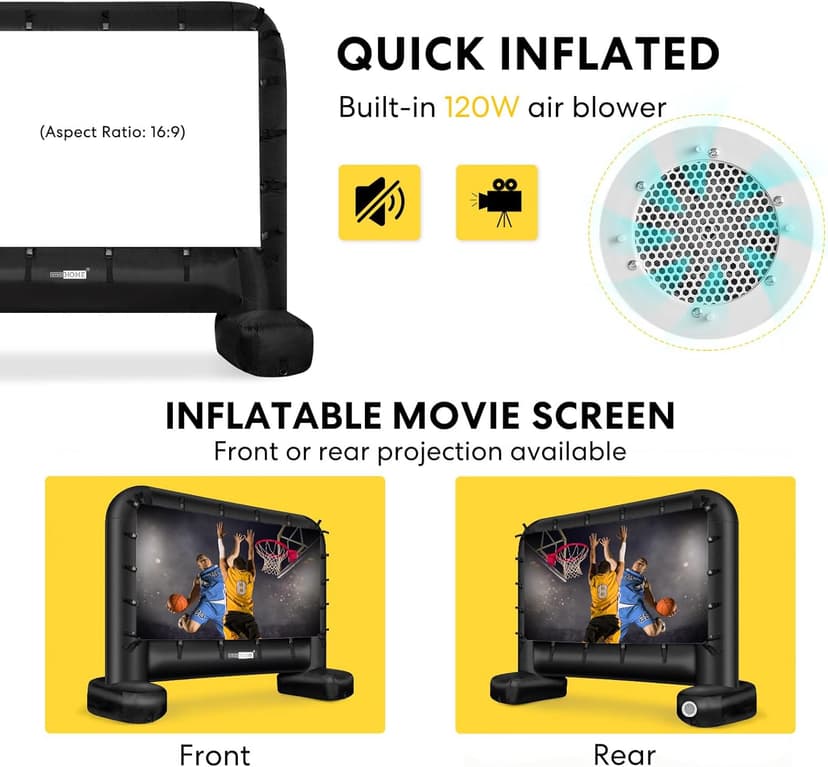 VIVOHOME 14 FT Inflatable Projector Screen for Outside, Blow Up Movie Screen Outdoor Use, Mega Large TV Screen with Carry Bag for Backyard, Tube Leg Support