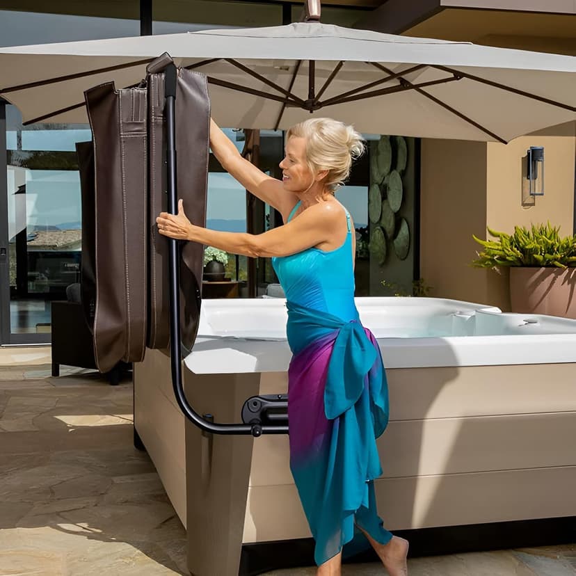 Spa Cover Lifts - Pivot Top Mount Spa & Hot Tub Cover Lift Removal System Reinforced Brackets with 3 Hook Towel Rack Fits Most Spas & Hot Tubs
