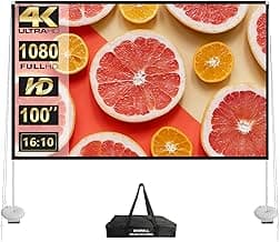 Outdoor Projector Screen with Stand 100 Inch: Portable Projection Screen 16:10 4K HD Outdoor Movie Screen with Carry Bag for Home Backyard Theater