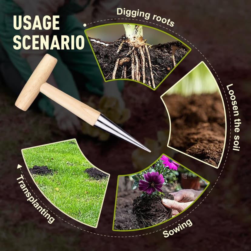 Plant Hole Digger for Planting, Seed Dibber Garden Tool, Hand Dibbler Seed Planter Tool,Bulb Planter Tool, Seeds Transplanting Plants Planting Bulbs, T Wooden Handle - Easy to Drill Holes (3PCS)
