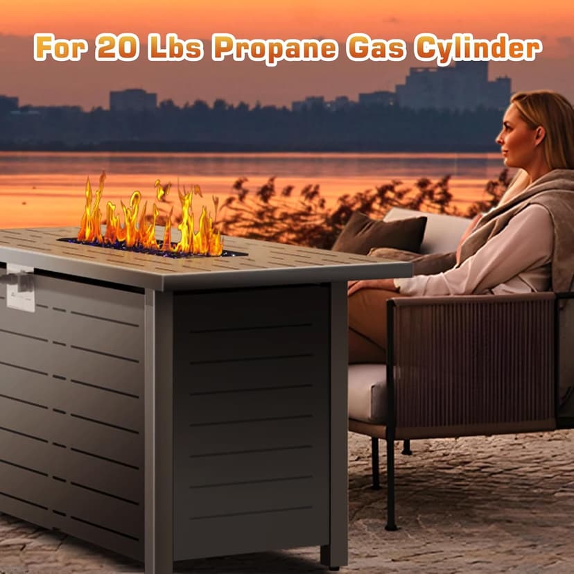 Xbeauty Propane Fire Pit Table, 42" Outdoors Gas Fire Pit Table, 50,000 BTU Auto-Ignition Fire Tables with Lid, Outside Garden Backyard Deck Patio (Square)