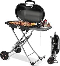 Portable Propane Gas Grill,15,000 BTU BBQ Grill with Top Cover Lid, 406 sq.in. Grilling Areas, 2 Wheels, Built-in Thermometer, Barbecue Gas Grill for Patio,Party,Black