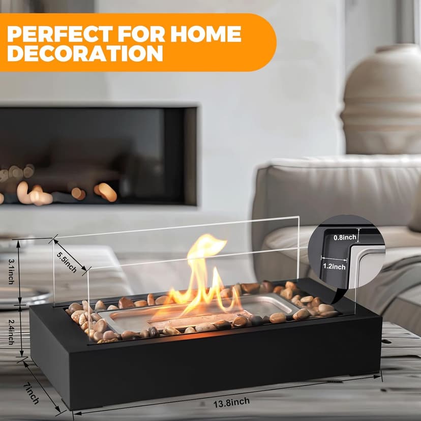 Safer Burning Rectangle Tabletop Fire Pit, Smores Maker Kit, Portable Indoor/Outdoor Table Top Firepit,Table Fireplace with Cobblestones - Gift for Home Decor & Balcony Parties, Housewarming Gift