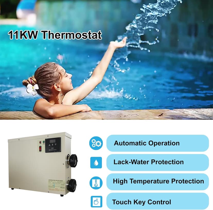 Pool Heater-11KW 220V Upgrade Thermostat Electric Swimming Pool Heater,Digital Touch Display Energy Efficient Pool Water Heater for Spas, Bathtubs and Above Ground in-Ground Pools. (Upgrade 220 11KW)