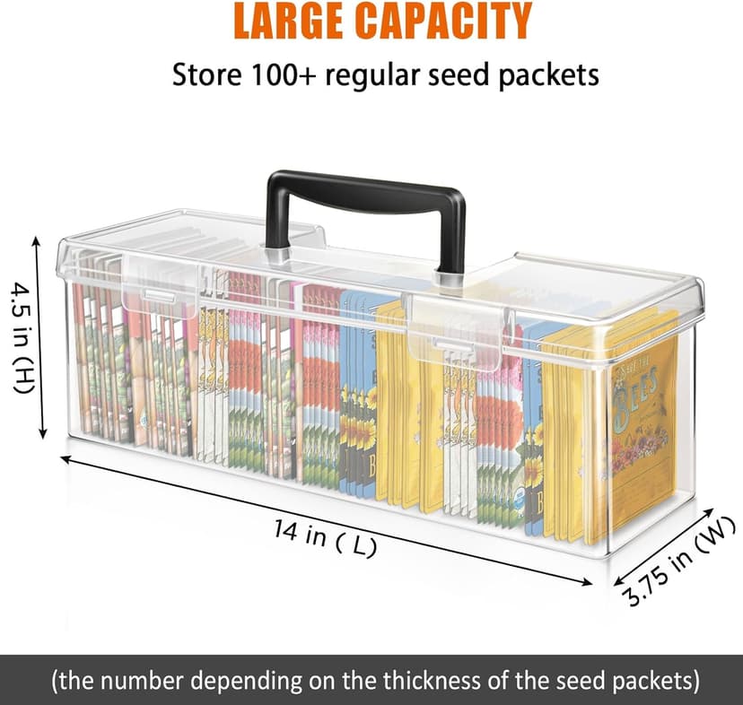 Seed Packet Organizer Box Plastic Portable Seed Packet Storage Box, Seed Storage Organizer