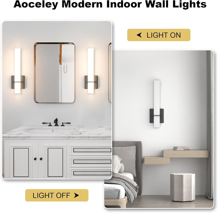 Modern LED Wall Sconces Set of Two,18W 3000K Dimmable LED Sconces Wall Lighting,Bathroom Vanity Light Fixture Acrylic Shade,Hardwired Wall Light Fixtures for Living Room Bedroom Hallway(Black)