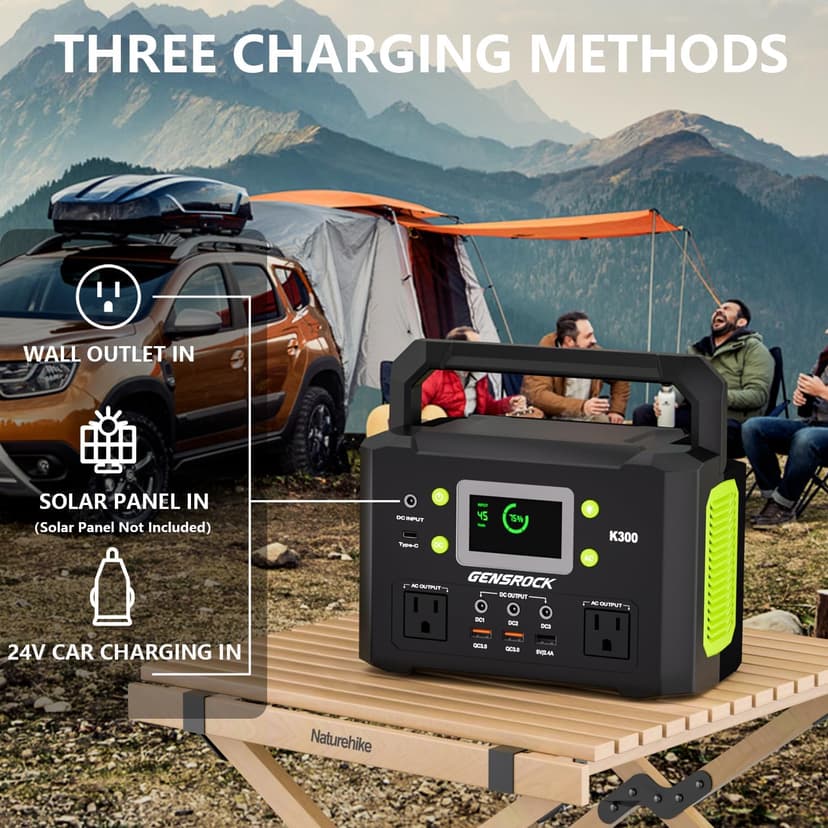 GENSROCK Portable Power Station, 110V/300W Pure Sine Wave Solar Generator, 222Wh Backup Lithium Battery With AC Outlet/QC 3.0/Type-C/LED Light for CPAP Family Emergency Outdoor Camping RV Travel.