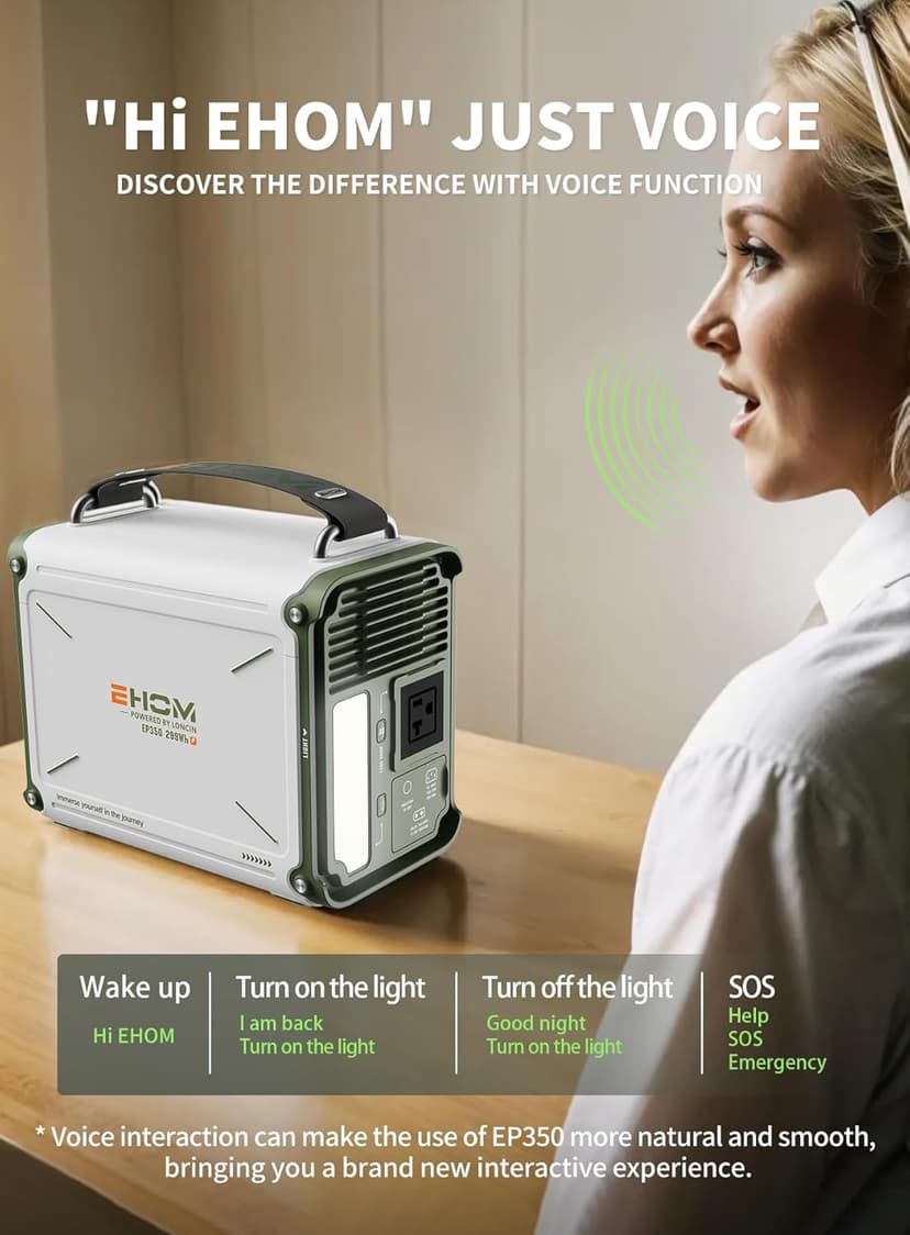 EHOM Portable Power Station 350W (Peak 700W), EP350 299Wh Solar Generator with 120V Pure Sine Wave AC/USB/Car Outlets, Backup Lithium Battery Generator for CPAP Outdoor RV Camping Emergency Blackout