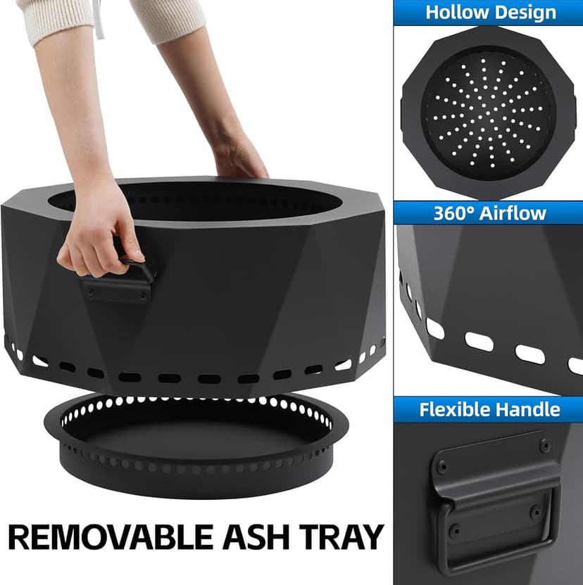 Smokeless Firepit Outdoor-25 Inch Large Smokeless Fire Pits for Outside with Handles, Portable Low Smoke Metal Wood Stove for Camping, Patio, Backyard, Garden, Picnic-XL
