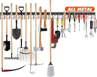 68'' All Metal Garden Tool Organizer Wall Mount Garage Organizers and Storage with Hooks Tool Hangers for Shed