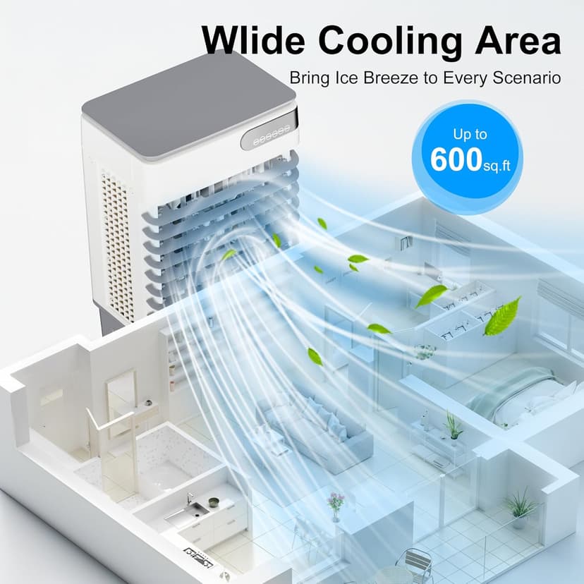 MEPTY 2500CFM Swamp Cooler Air Conditioner, 3-IN-1 Evaporative Air Cooler with 8Gal Tank, 120°Oscillation, 12H Timer, Remote Control, 3 Speeds, Outdoor Cooling Fan for Patio, Garage, Porch,Indoor Use