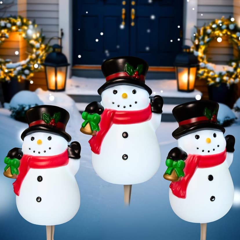 3-Pack Snowman Pathway Lights With Timer, LED Christmas Outdoor Decorations, Waterproof Figure Lights for Garden, Yard, Lawn, Street
