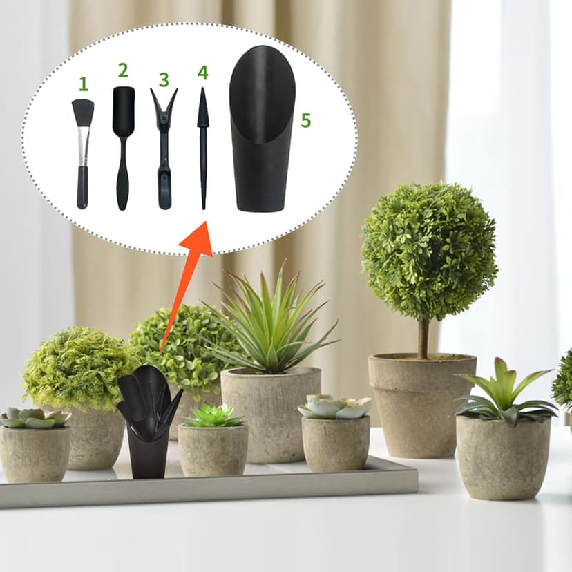 Mini Succulent Tools, 5Pc Succulent Planting Tools Kit for Indoor Planting, Succulent Gardening Tools for Digging, 2 Colors Shovel Scoop Bucket Spoon Brush Outdoor Plant Care (Black)