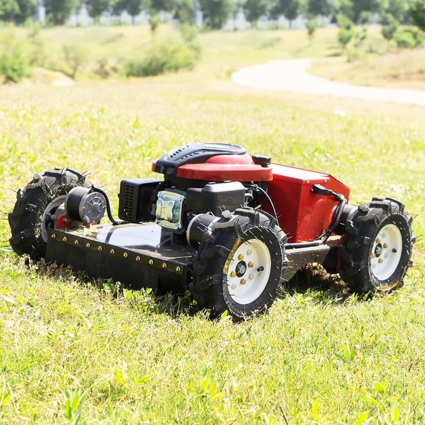 Remote Mower, Remote Control Lawn Mower, Small Crawler Oil-Electric Hybrid Four-Wheel Drive Lawn Mowing and Weed Whacker, All Terrain Grass Cutter Yard Mower, 30° Climbing (SKD-196-EASY)