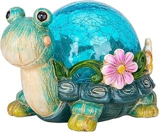 Afirst Garden Turtle Statue Outdoor Decor - Resin Outdoor Figurine Glass Solar Lights Indoor Outdoor Decorations Patio Lawn Yard Art Ornaments
