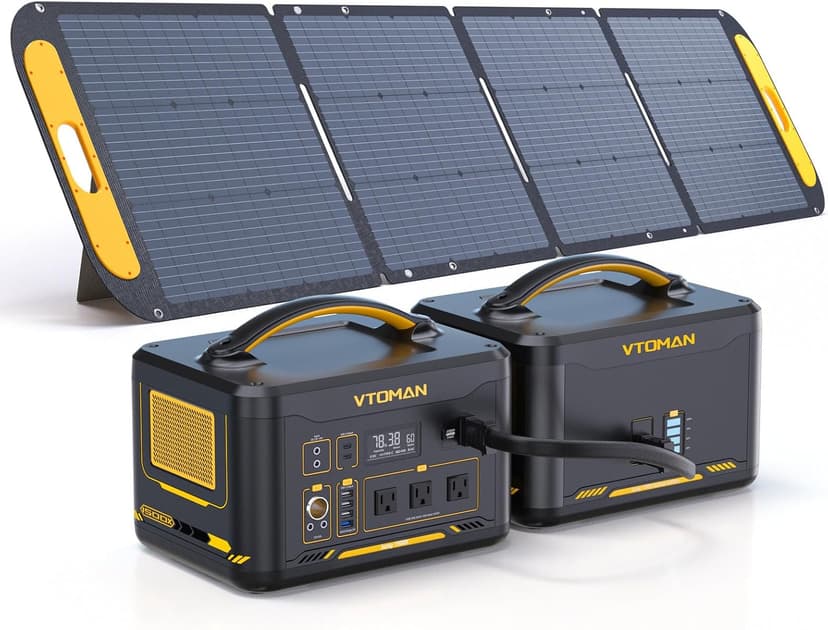 Vtoman 2376Wh Portable Power Station Bundle with Extra Battery & 200W Solar Panel Included, Up to 3000W Solar Generator for Home Backup, Off-grid, Road Trip, RV, Camping, Emergencies