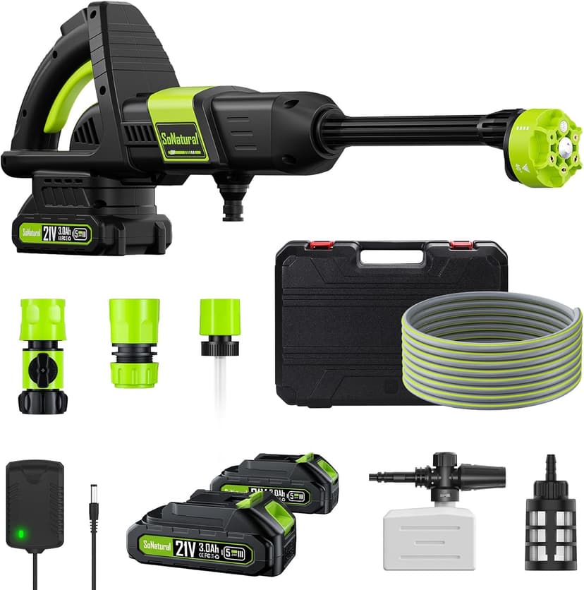 Cordless Pressure Washer, 1070PSI Portable Power Washer with 2 x 3.0Ah Battery, 6-in-1 Nozzle, 3 Speed Adjustment LCD Touch Screen, Handheld High-Pressure Electric Washer for Car/Fence/Floor/Patio