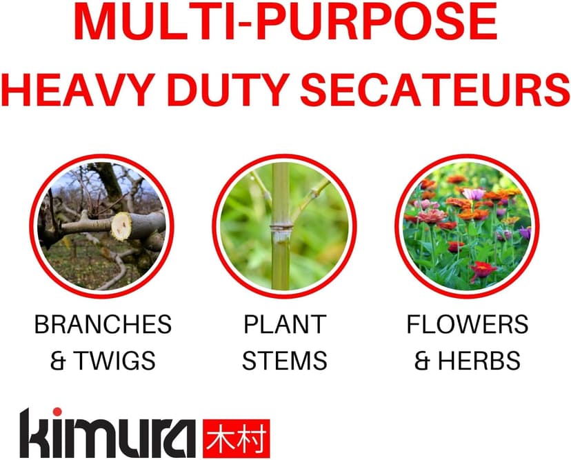 Kimura® 8" Samurai Garden Pruning Shears, [Made in Japan], Heavy Duty Premium Japanese Yasugi Steel Blades, Non-Slip Vinyl Coated Handles, Ergonomic, Japanese Bypass Pruning Shears