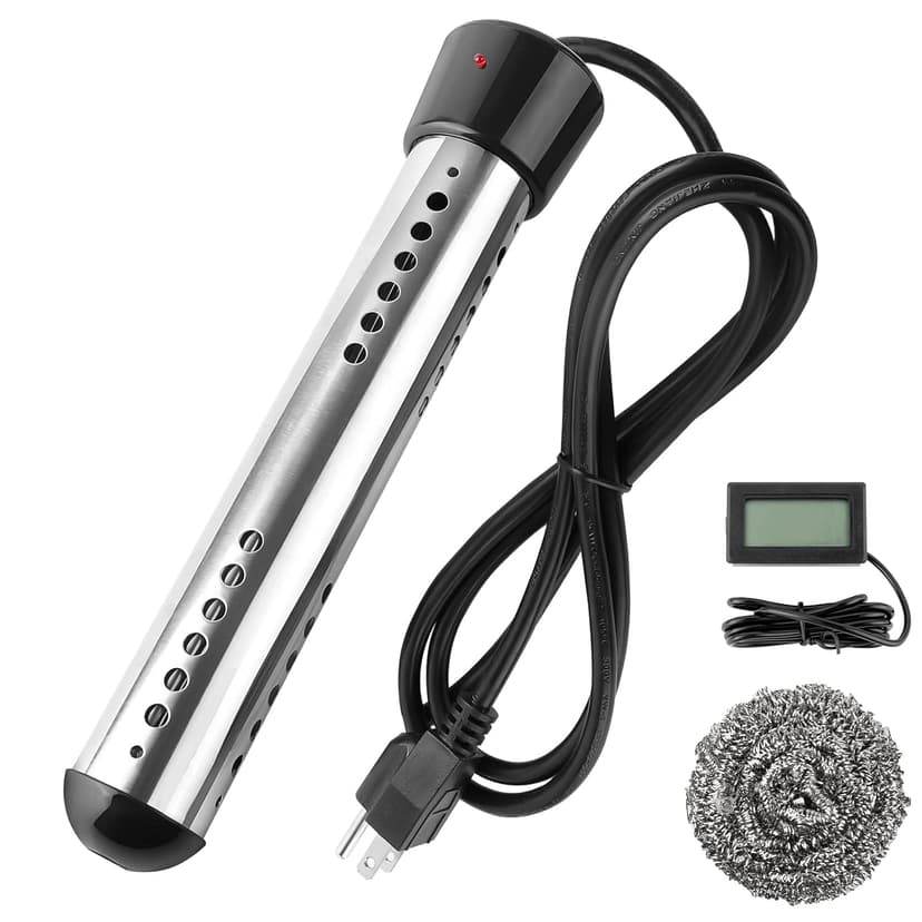 2000W Immersion Water Heater Electric, Portable Bucket Heater with 304 S S, Submersible Bathtub Pool Heater with LCD Thermometer Heats up to 5 Gallons of Water in Minutes