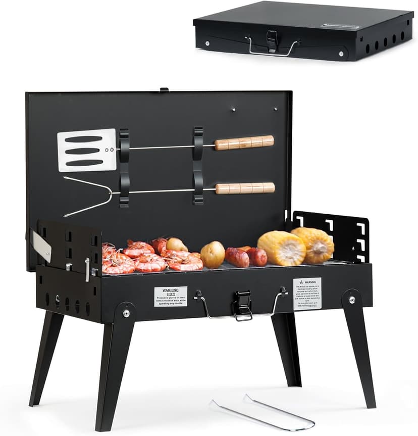 MASTER COOK Portable Charcoal Grill, Foldable BBQ Grill Kit Easy to Carry, Mini Tabletop Grill for Outdoor Camping, Patio and Picnic, 17.1”*10.8”*2.5”