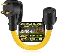 NEMA TT-30P to L14-30R Generator Adapter Cord, Generator Transfer Switch, Generator House Inlet Box Adapter, 30Amp 3Prong Male 4Prong Locking Female Generator Cord, 10 AWG, 1FT, ETL Listed