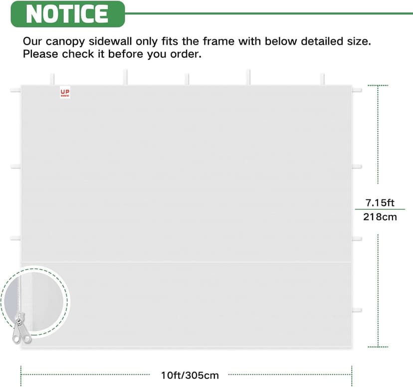 Instant Canopy Tent SideWalls for 10x10 FT Pop Up Canopy, 210D Polyester Waterproof, White (1PCS Sidewall Only, Tent NOT Included)