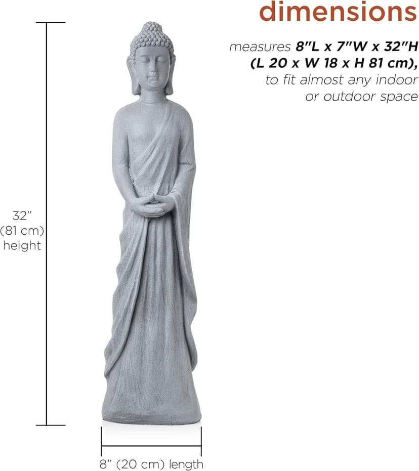 Alpine Corporation 32" Tall Cement Standing Buddha Outdoor Garden Statue, Gray