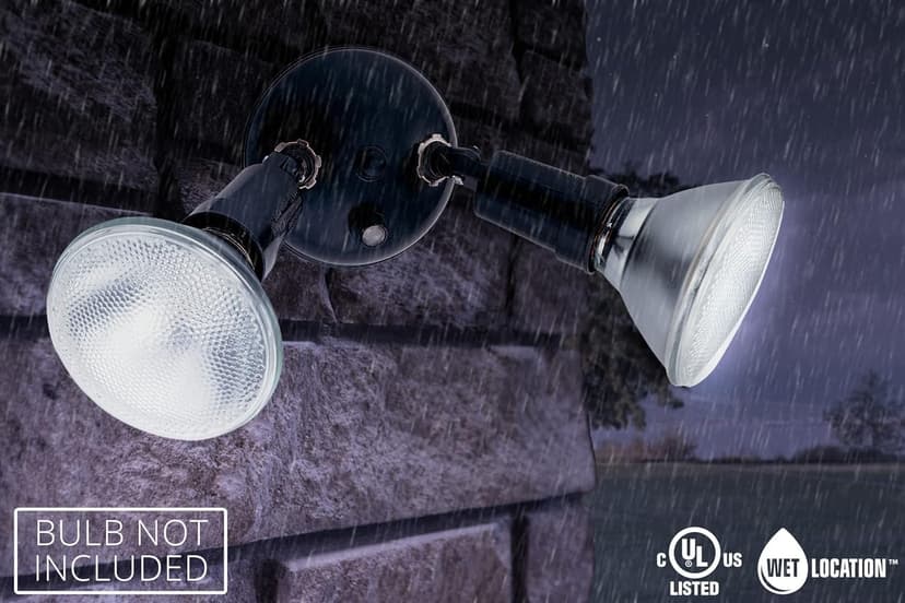 Lithonia Lighting Adjustable Dusk Dawn Security Light, Twin Par Outdoor Flood Light Holder, Photocell Sensor, 120 Volts, Uses 2 Lamps Up to 150W (Not Included), White (OFTH 300PR 120 P WH M12)