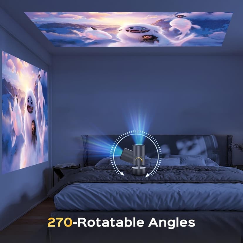 [Built-in Battery] Mini Projector With Wifi and Bluetooth, 4K Decoding 1080P Supported 270 Rotatable 150'' Screen Auto Keystone Home Outdoor Portable Smart Projector, Iron Grey
