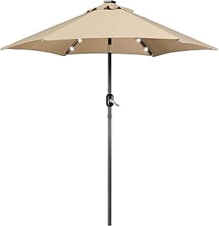 Yaheetech 7.5FT Solar Patio Umbrella-18 LED Lighted Market Table Outdoor Umbrella w/UV Protection Push Button Tilt & Crank Lift System for Garden/Lawn/Deck/Backyard/Pool,Tan