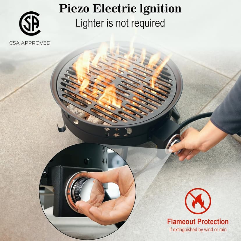 Portable 17 inch Propane Fire Pit 58000 BTU Smokeless Gas Fire Bowl with Adjustable Flame,Cover Carry Kit,CSA Certified for Camping,Patio,Backyard,RV&Tailgating-Includes Hose&Lava Rocks