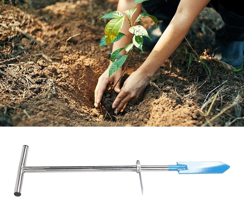 Hand Dibber, Garden Dibber Bar with Foot Pedal, T Handle & 8.5in Blade, Stainless Steel Planting Bar, Long Dibbler Garden Tool for Digging, Transplanting, Gardening, Planting(Blue)
