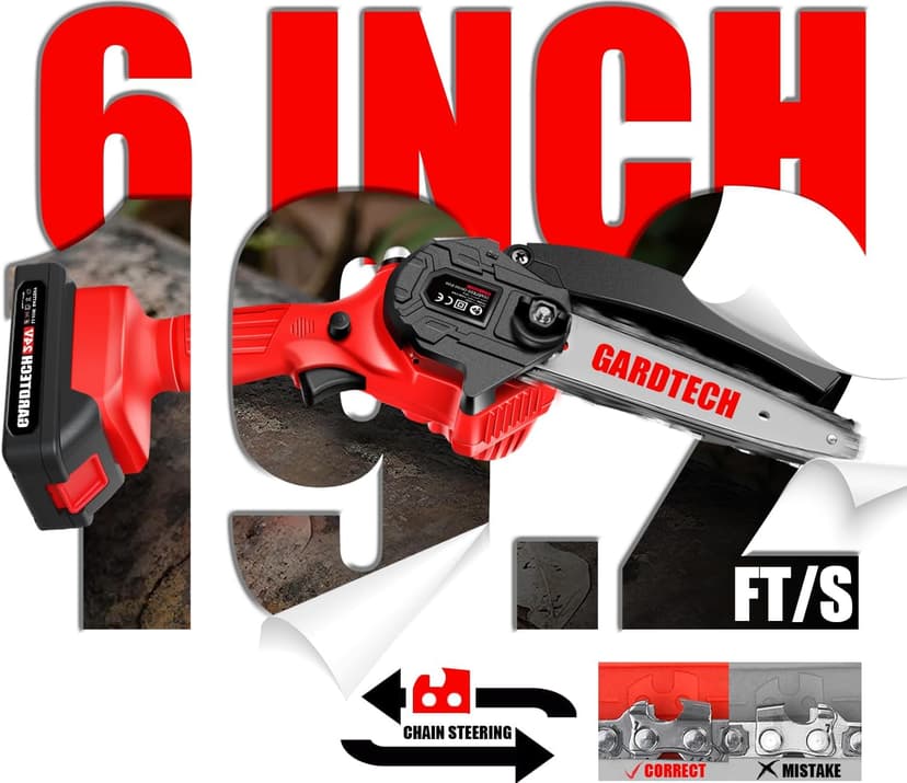 BEST Mini Chainsaw 6 Inch, Gardtech Cordless Portable Electric Chain Saw Handheld Electric Chainsaws with 2023 Upgraded 4 Chains 2 Batteries Good for Olders, DIYer, Gardeners Continuously 2 Hours Work
