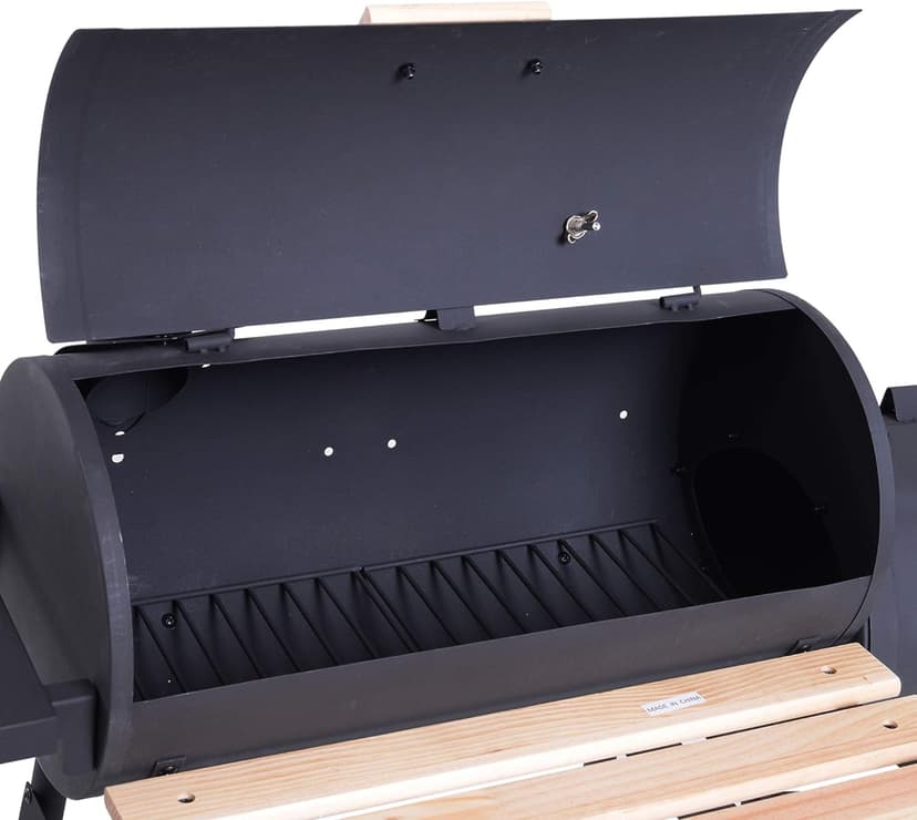 Outsunny 48" Portable Barrel Charcoal BBQ Grill, Steel Outdoor Barbecue Smoker with 232 Square Inches Cooking Space, Storage Shelf, Wheels for Garden Camping Picnic, Black